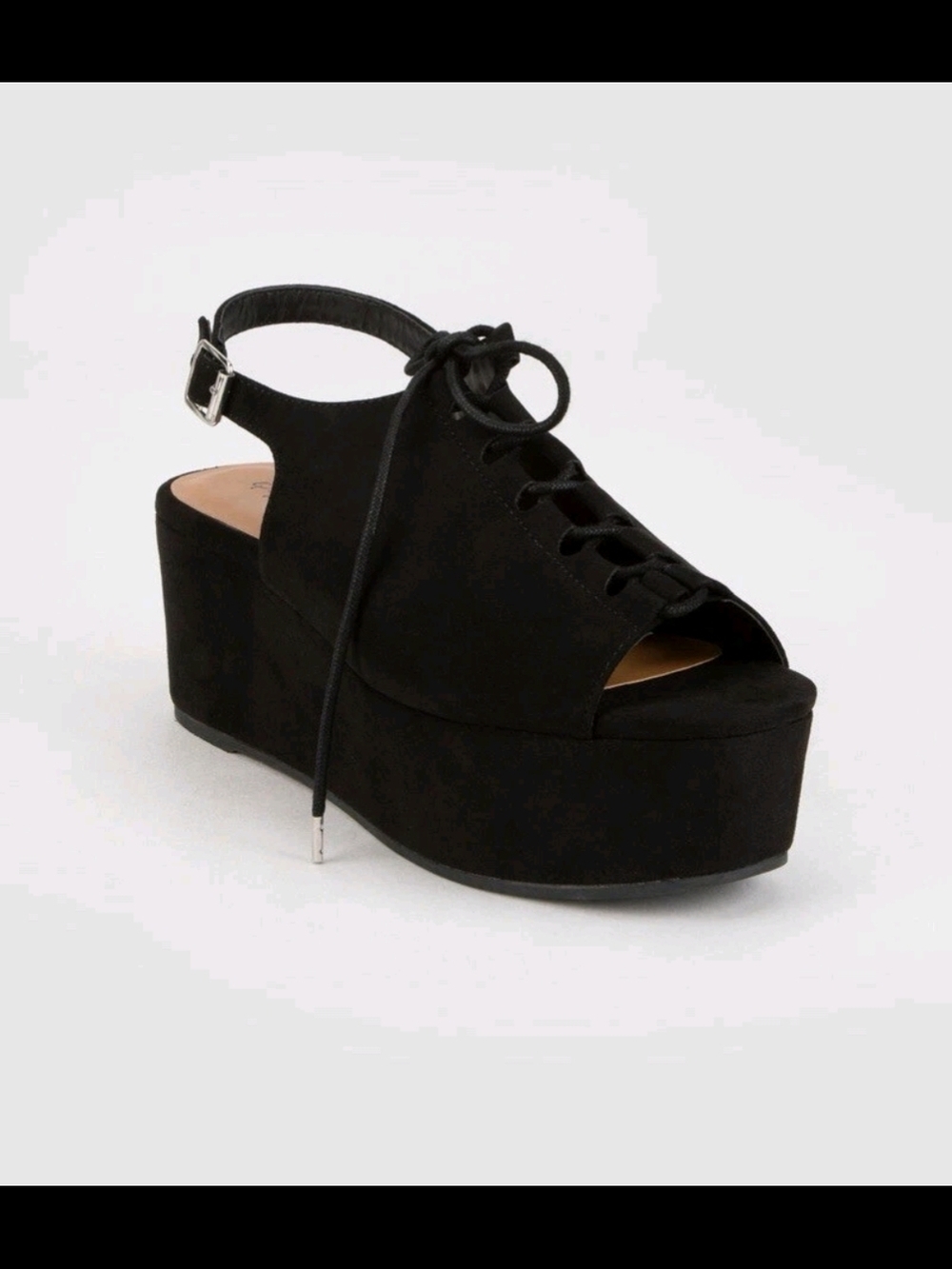 Cupid Black Platform Lace-Up Sandal Wedges New Without Tags